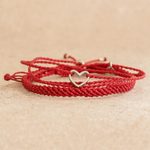 Macrame wrap bracelets, 'All Heart' (pair) - Adjustable Red Macrame Bracelets (Pair)