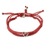 Macrame wrap bracelets, 'All Heart' (pair) - Adjustable Red Macrame Bracelets (Pair)