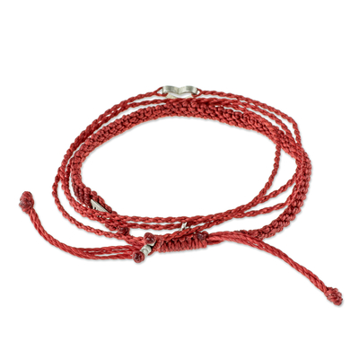 Makramee-Wickelarmbänder, 'All Heart' (Paar) - Verstellbare rote Makramee-Armbänder (Paar)