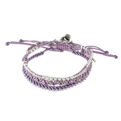 Beaded macrame bracelets, 'Lavender Lovelies' (set of 3) - Lavender Macrame Bracelets with Silver Beads (Set of 3)