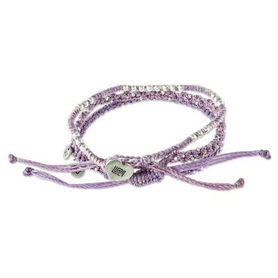 Makramee-Armbänder mit Perlen, (3er-Set) - Lavendel-Makramee-Armbänder mit Silberperlen (3er-Set)