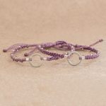 Beaded macrame bracelets, 'Circle Center' (pair) - Adjustable Lavender Macrame Bracelets (Pair)