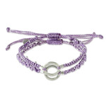 Beaded macrame bracelets, 'Circle Center' (pair) - Adjustable Lavender Macrame Bracelets (Pair)