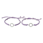 Beaded macrame bracelets, 'Circle Center' (pair) - Adjustable Lavender Macrame Bracelets (Pair)