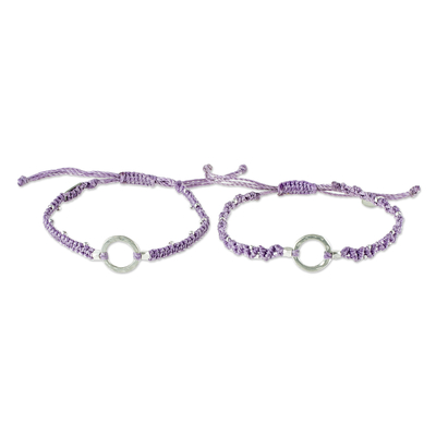 Perlenarmbänder aus Makramee, 'Circle Center' (Paar) - Verstellbare Lavendel-Makramee-Armbänder (Paar)