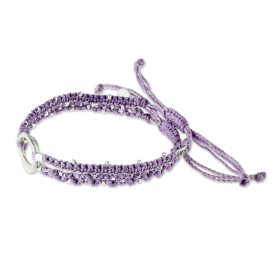 Beaded macrame bracelets, 'Circle Center' (pair) - Adjustable Lavender Macrame Bracelets (Pair)