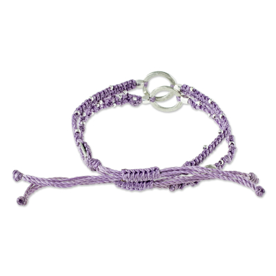 Beaded macrame bracelets, 'Circle Center' (pair) - Adjustable Lavender Macrame Bracelets (Pair)