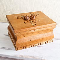 Wood decorative box, 'Floral Elegance'