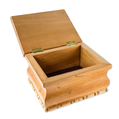 Wood decorative box, 'Floral Elegance' - Guatemalan Lined Cedar Wood Decorative Box