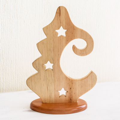 Wood sculpture, 'Christmas Stars' - Natural Pinewood Christmas Tree Sculpture
