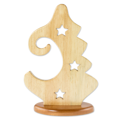 Wood sculpture, 'Christmas Stars' - Natural Pinewood Christmas Tree Sculpture