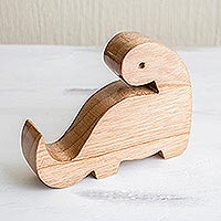 Wood phone stand, 'Dino in Natural' - Cedar Wood Cell Phone Holder