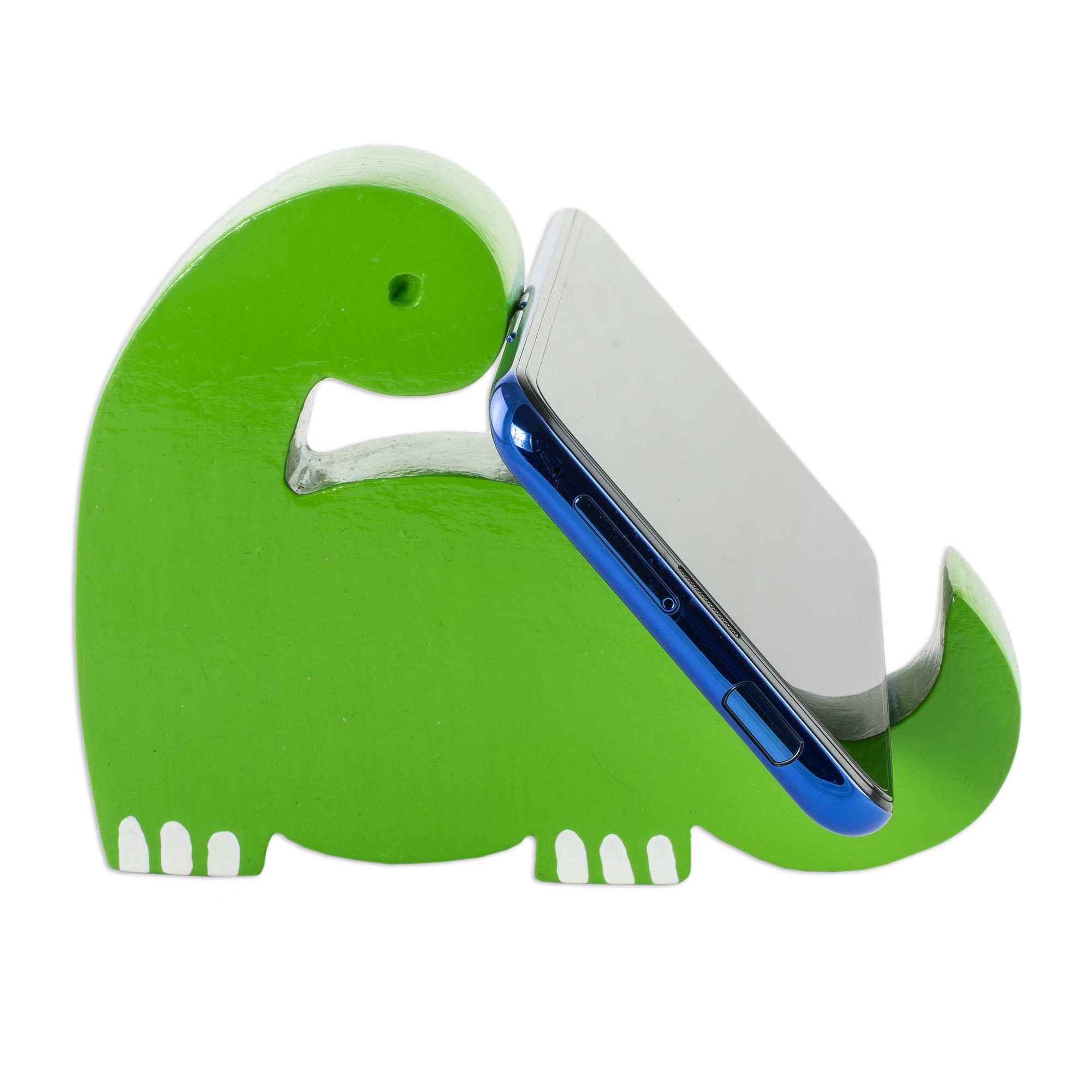 Artisan Crafted Green Cell Phone Holder Dino in Lime NOVICA