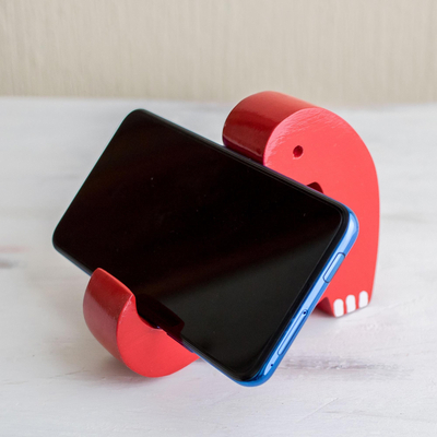 Soporte de teléfono de madera - Soporte para móvil con forma de dinosaurio rojo