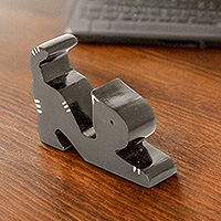 Wood phone stand, 'Black Cat' - Cat-Shaped Phone Stand in Black