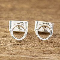 Sterling silver stud earrings, 'Circle Harmony'