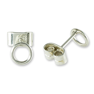 Sterling silver stud earrings, 'Circle Harmony' - Small Circular Sterling Silver Stud Earrings
