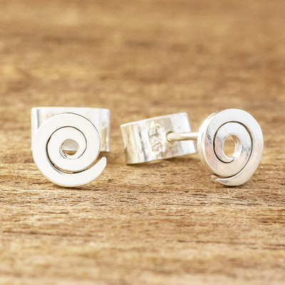 Sterling silver stud earrings, 'Where It's At' - Spiral Sterling Silver Stud Earrings