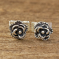 Sterling silver stud earrings, 'Humble Blossom'