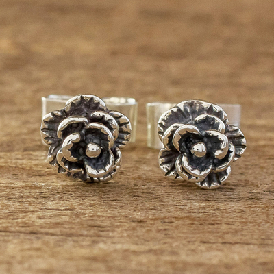 Sterling silver stud earrings, 'Humble Blossom' - Small Sterling SIlver Flower Stud Earrings