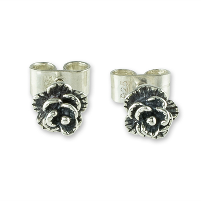 Sterling silver stud earrings, 'Humble Blossom' - Small Sterling SIlver Flower Stud Earrings