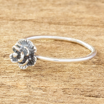 Sterling silver cocktail ring, 'Humble Blossom' - Small Flower Ring in Sterling Silver