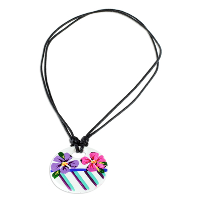 Porcelain pendant necklace, 'Atitlan Blossoms' - Floral Porcelain Pendant Necklace