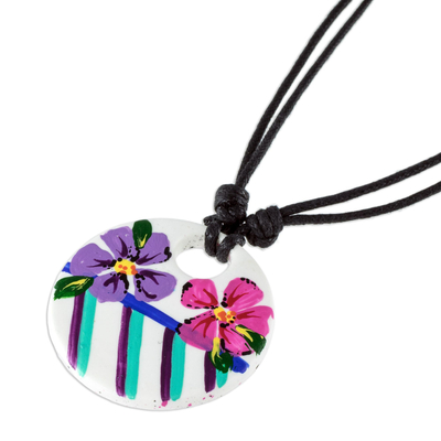 Halskette mit Anhänger aus Porzellan - Halskette mit Blumenanhänger aus Porzellan