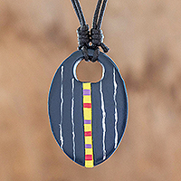 Porcelain pendant necklace, 'Quetzaltenango' - Hand Painted Pendant Necklace
