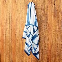Tie-dyed cotton beach towel, 'Beyond the Sea' - Indigo and White Tie Dyed Beach Towel