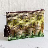 Beaded clutch handbag, 'Sunshine Luxe' - Petite Gold and Green Hand Beaded Clutch Evening Bag