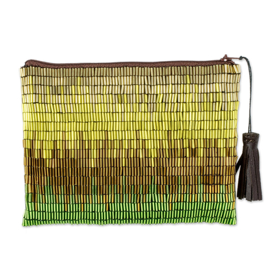 UNICEF Market  Petite Gold and Green Hand Beaded Clutch Evening
