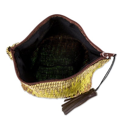 UNICEF Market  Petite Gold and Green Hand Beaded Clutch Evening