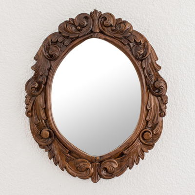 Wood wall mirror, 'Primavera' - Guanacaste Wood Hand-carved Wall Mirror From Costa Rica