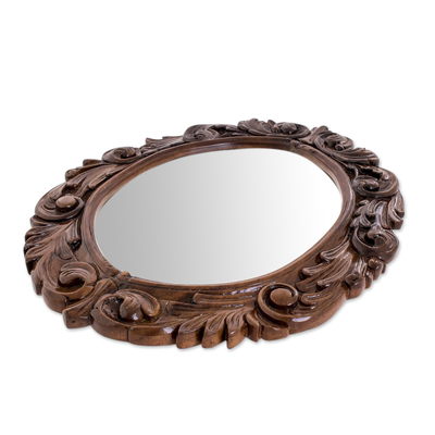 Wood wall mirror, 'Primavera' - Guanacaste Wood Hand-carved Wall Mirror From Costa Rica