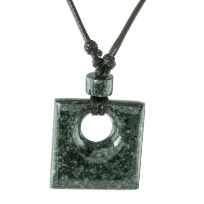 Jade pendant necklace, 'Sin Fin' - Guatemalan Natural Dark Green Jade Pendant Necklace