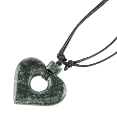 Jade pendant necklace, 'Amor' - Guatemalan Natural Dark Green Jade Heart Pendant Necklace