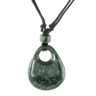 Jade pendant necklace, 'Gota de Lluvia' - Guatemalan Natural Dark Green Jade Pendant Necklace