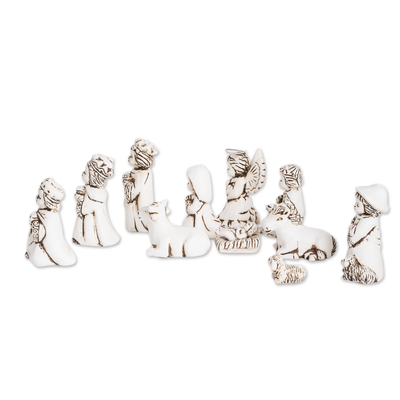 Ceramic nativity scene, 'Antique El Salvador Bethlehem' (11 pieces) - Antique Style White Ceramic Nativity Scene (11 Pieces)