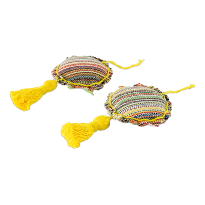 Cotton ornaments, 'Festividad in Yellow' (set of 6) - Central American Cotton Ornaments Set of 6