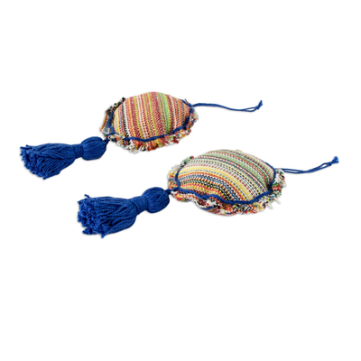 Cotton ornaments, 'Festividad in Blue' (set of 6) - Central American Cotton Ornaments Set of 6