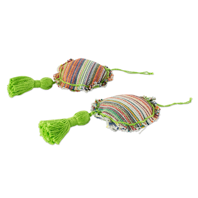 Cotton ornaments, 'Festividad in Green' (set of 6) - Central American Cotton Ornaments Set of 6