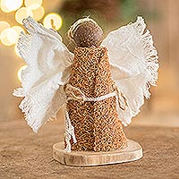 Natural fiber angel statuette, 'Nativity Messenger' - Natural Fiber Minimalist Angel Statuette From El Salvador