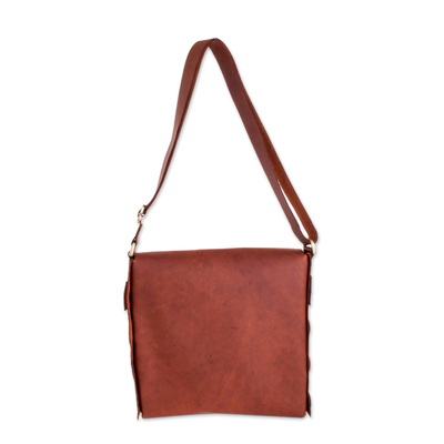 Leather messenger bag, 'Audacious' - Brown Leather Messenger Bag from Guatemala