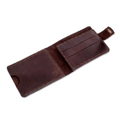 Leather bi-fold wallet, 'Espiritu' - Leather Bi-fold Card Wallet from El Salvador