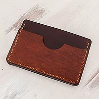 Leather card holder, 'Versatile Browns' - Brown Leather 3-Pocket Card Holder from El Salvador