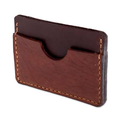 Leather card holder, 'Versatile Browns' - Brown Leather 3-Pocket Card Holder from El Salvador