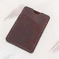 Leather card holder, 'Simplicity In Brown' - Handcrafted Brown Leather Card Holder from El Salvador