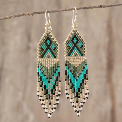 Beaded waterfall earrings, 'Santiago Kites' - Long Beaded Waterfall Earrings