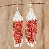 Beaded waterfall earrings, 'Scarlet Flags' - Long Handcrafted Glass Bead Earrings